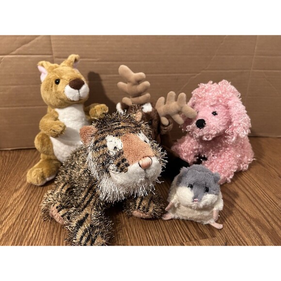 Webkinz Plush Lot Kangaroo, Reindeer, Pink Poodle, Tiger & Hampster NO CODES - Picture 1 of 5